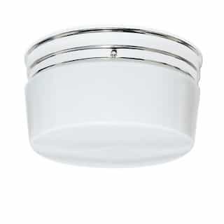 Nuvo 10in Flush Mount Fixture, Large White Drum, 2-light, Polished Chrome