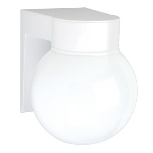 8" Outdoor Utility Wall Light, White, White Glass Globe