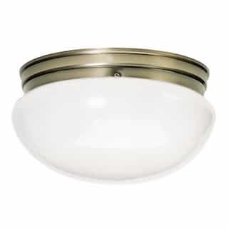 2-Light 12" Flush Mount Ceiling Light, Antique Brass, White Mushroom Glass