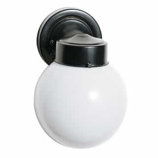 Nuvo 6" Porch Porch Wall Light Fixture, Black, White Glass Globe