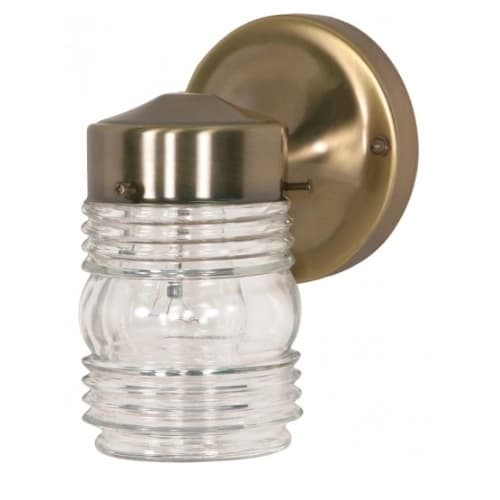 Nuvo 6" Porch Porch Wall Light Fixture, Antique Brass, Clear Glass Mason Jar