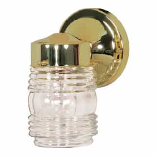 Nuvo 6" Porch Porch Wall Light Fixture, Polished Brass, Clear Glass Mason Jar