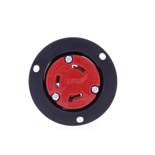 Eaton Wiring 30 Amp Color Coded Locking Flanged Outlet, 2-Pole, 3-Wire, #14-8 AWG, 480V, Red