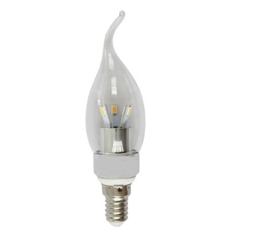 3W LED B11 Bulb, Flame Tip, E12, 200 lm, 85V-265V, 2700K