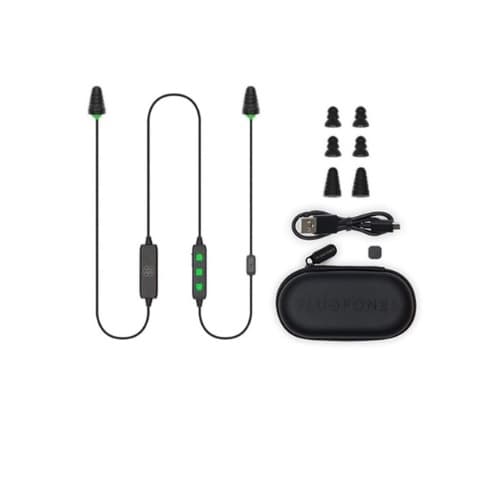 2 in 1 Bluetooth Headphones & Ear Plugs w/ Mic, USB Recharge, Black & Green