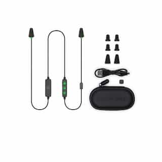 Rack-A-Tiers 2 in 1 Bluetooth Headphones & Ear Plugs w/ Mic, USB Recharge, Black & Green
