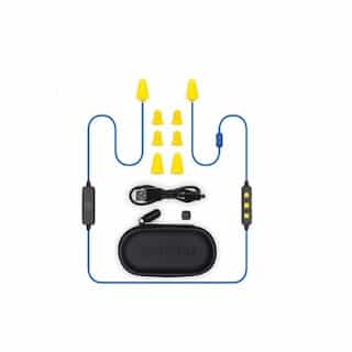 2 in 1 Bluetooth Headphones & Ear Plugs w/ Mic, USB Recharge, Blue & Yellow
