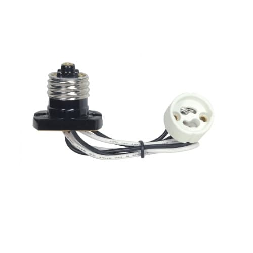 660W Flanged Adapter, GU10 to E26, 250V, 10-in 18GA 105C Leads, Brown