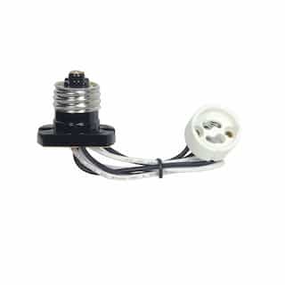 Satco 660W Flanged Adapter, GU10 to E26, 250V, 10-in 18GA 105C Leads, Brown