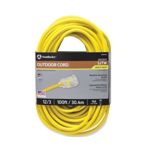 Southwire 100-ft Vinyl Extension Cord, 1 Outlet, Yellow