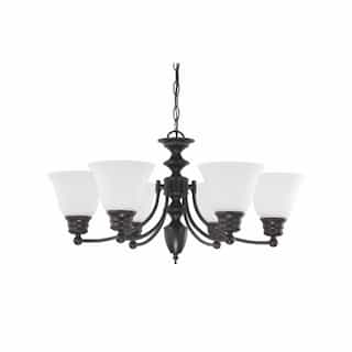 60W Empire Series Chandelier w/ Frosted White Glass, 6 Lights, Mahogany Bronze
