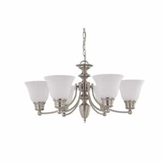 Nuvo 60W Empire Series Chandelier w/ Frosted White Glass, 6 Lights, Brushed Nickel