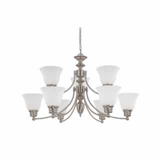 60W Empire Series Chandelier w/ Frosted White Glass, 2 Tier, 9 Lights, Brushed Nickel