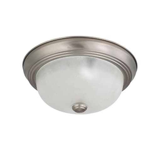 11" 60W Flush Mount Ceiling Light w/ Frosted White Glass, 2 Lights, Brushed Nickel