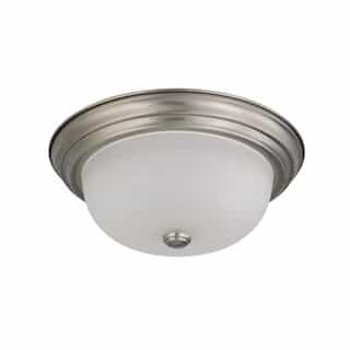 13" 60W Flush Mount Ceiling Light w/ Frosted White Glass, 2 Lights, Brushed Nickel