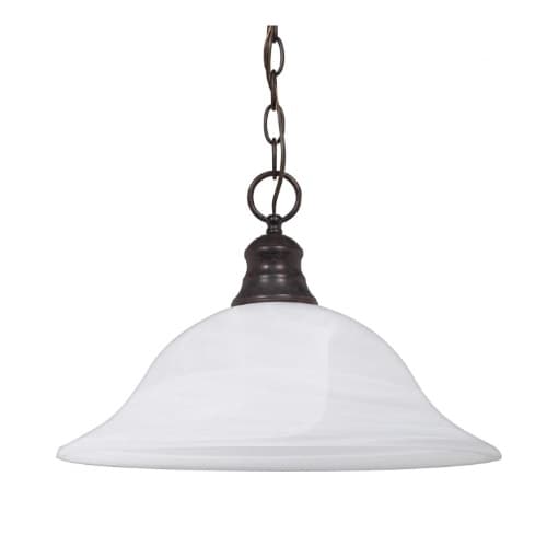 100W 16-in Hanging Pendant Fixture w/ Alabaster Glass, 1 Light, Old Bronzw
