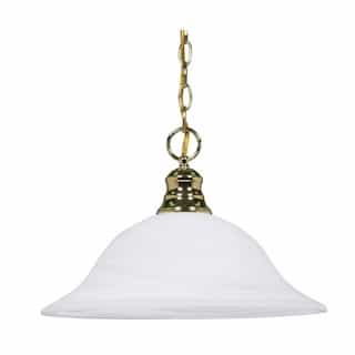 100W 16-in Hanging Pendant Fixture w/ Alabaster Glass, 1 Light, Polished Brass