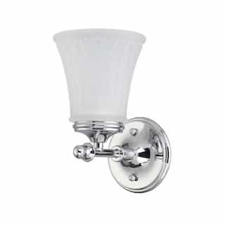 100W Teller Vanity Fixture w/ Frosted Etched Glass, 1 Light, Polished Chrome