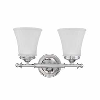100W Teller Series Vanity Light w/ Frosted Etched Glass, 2 Lights, Polished Chrome