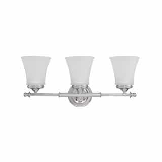 100W Teller Series Vanity Light w/ Frosted Etched Glass, 3 Light, Polished Chrome