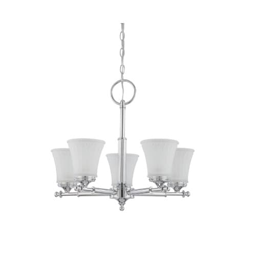 60W Teller Series Chandelier w/ Frosted Etched Glass, 5 Lights, Polished Chrome