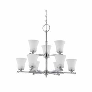 60W Teller Series Chandelier w/ Frosted Glass, 2 Tier, 9 Lights, Polished Chrome