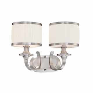 60W Candice Series Vanity Light w/ Pleated White Shades, 2 Lights, Brushed Nickel