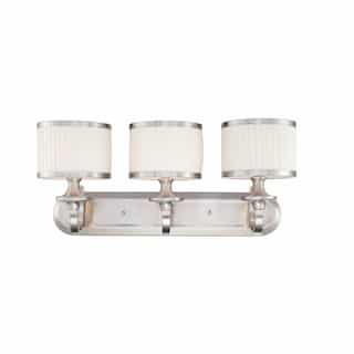 60W Candice Series Vanity Light w/ Pleated White Shade, 3 Lights, Brushed Nickel
