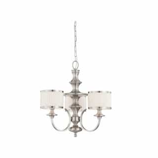 60W Candice Series Chandelier w/ Pleated White Shades, 3 Lights, Brushed Nickel