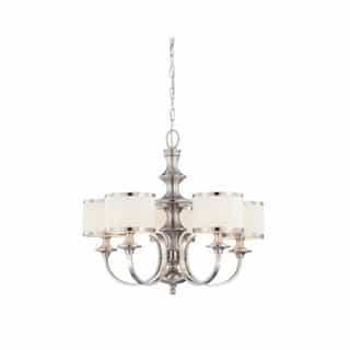 60W Candice Series Chandelier w/ Pleated White Shades, 5 Lights, Brushed Nickel