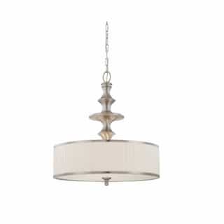 100W Candice Series Pendant Light w/ Pleated White Shades, 3 Lights, Brushed Nickel