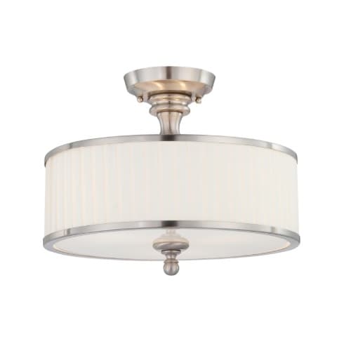 60W Candice Series Semi Flush Ceiling Light w/ White Shade, Brushed Nickel