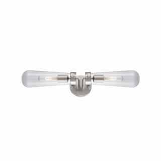 20W Beaker Series Wall Sconce w/ Clear Glass, 2 Lights, Brushed Nickel