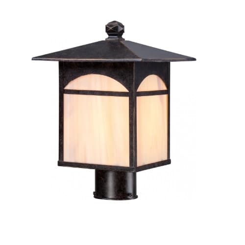 100W Canyon Series Post Light w/ Honey Stained Glass, Umber Bronze