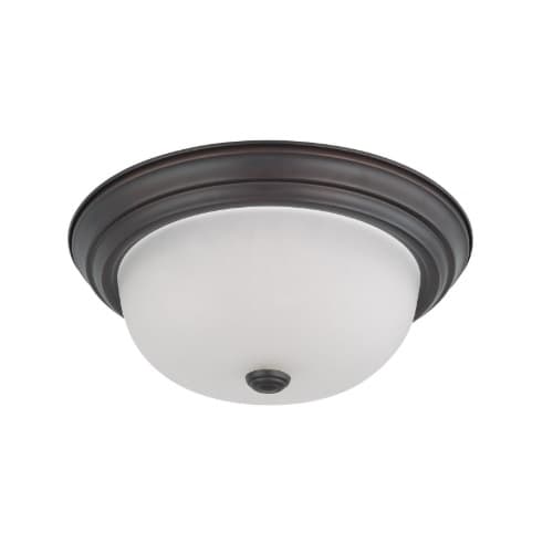 13" 60W Flush Mount Ceiling Light w/ Frosted White Glass, 2 Lights, Mahogany Bronze
