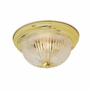 11" 60W Flush Mount Ceiling Light w/ Clear Ribbed Glass, 2 Light, Polished Brass