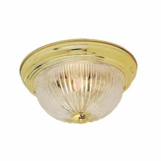 Nuvo 13" 60W Flush Mount Ceiling Light w/ Clear Ribbed Glass, 2 Lights, Polished Brass