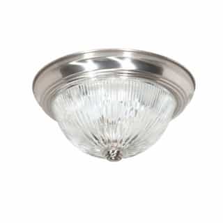 11" 60W Flush Mount Ceiling Light w/ Clear Ribbed Glass, 2 Light, Brushed Nickel