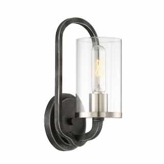 40W Sherwood Wall Sconce w/ Clear Glass, 1 Light, Iron Black w/ Brushed Nickel Accents