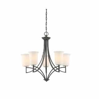 100W Chester Series Chandelier w/ White Glass, 5 Lights, Iron Black & Brushed Nickel