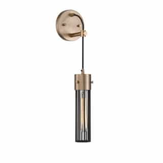 60W Eaves LED Wall Sconce w/ Matte Black Cage, 1 Light, Copper Brushed Brass