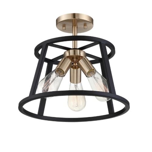 60W Chassis Series Semi Flush Mount Ceiling Light, Copper Brushed Brass & Matte Black
