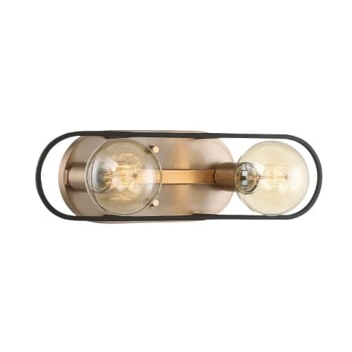 60W Chassis LED Vanity Fixture w/ Matte Black Frame, 2 Light, Copper Brushed Brass