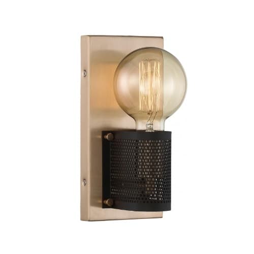 60W Passage LED Wall Sconce Copper Brass w/ Black Mesh, 1 Light