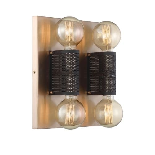 60W Passage Series Vanity Light, 4 Lights, Copper Brushed Brass w/ Black Mesh