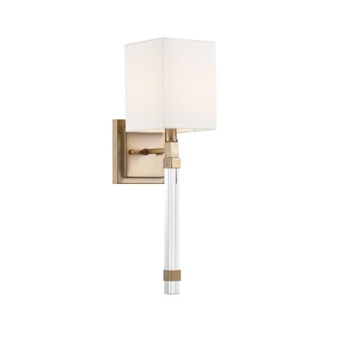 60W Tompson Series Wall Sconce w/ White Linen Shade, Burnished Brass