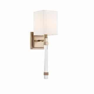 60W Tompson Series Wall Sconce w/ White Linen Shade, Burnished Brass