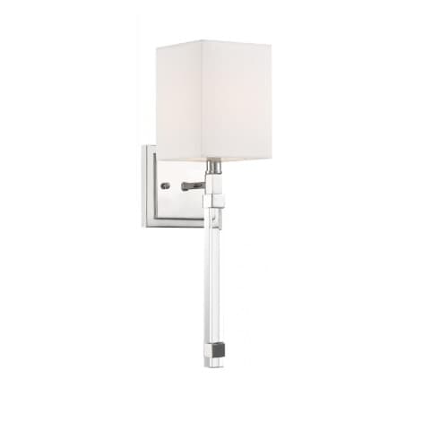 60W Tompson Series Wall Sconce w/ White Linen Shade, Polished Nickel