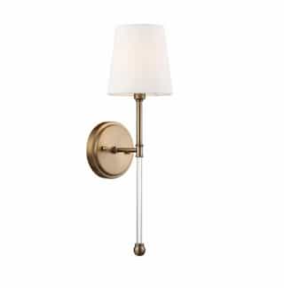 Nuvo 60W Olmsted Wall Sconce w/ White Linen Shade, 1 Light, Burnished Brass