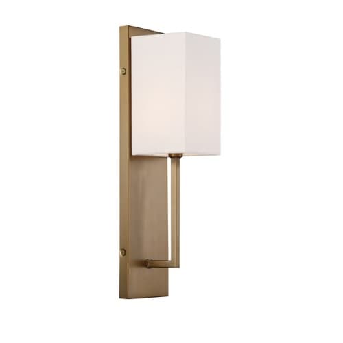 60W Vesey Series Wall Sconce w/ White Linen Shade, Burnished Brass